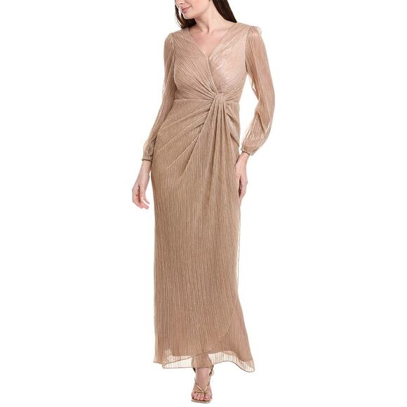 Adrianna Papell Dresses & Skirts - Adrianna Papell Women's 6 Gold Metallic Crinkled Mesh Draped Gown Formal J2-24